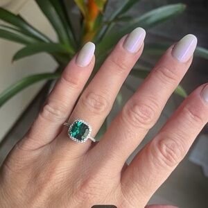 Elegant Silver with CZ and May Birthstone Green Gemstone Ring